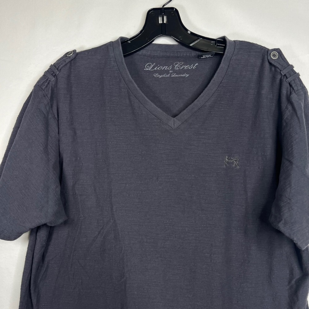 English Laundry Gray V-Neck Shirt Mens XL Epaulette Lions Crest Grunge Knit Tee